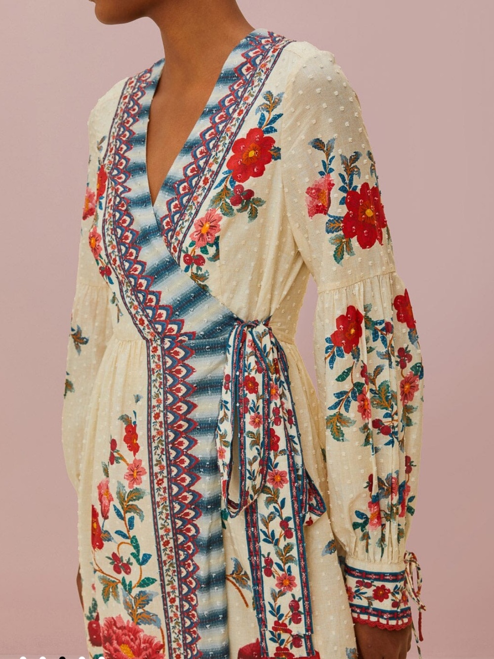 Farm Rio Sand mosaic garden wrap midi dress - Picture 3 of 6